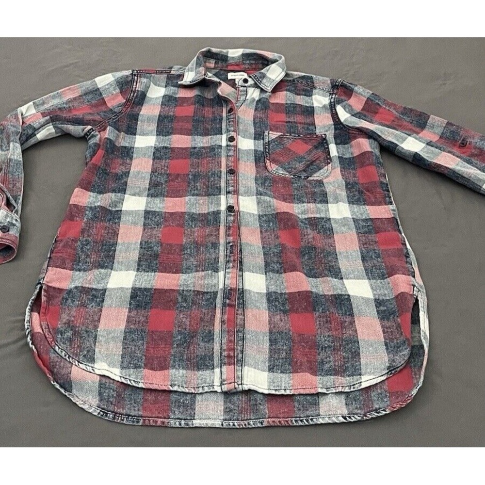 SNEAK PEEK Women Small Red Plaid Long Roll Tab Sleeve Button Down Shirt - Picture 4 of 11